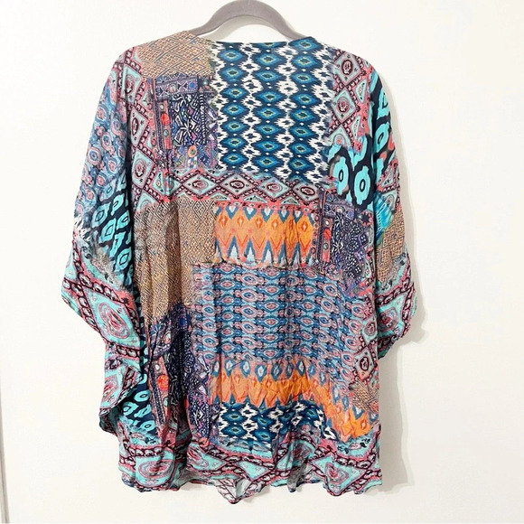 Tolani Blouse Women's XLP Petite Geometric Printed Caftan Tunic Bohemian Artsy - Picture 2 of 9